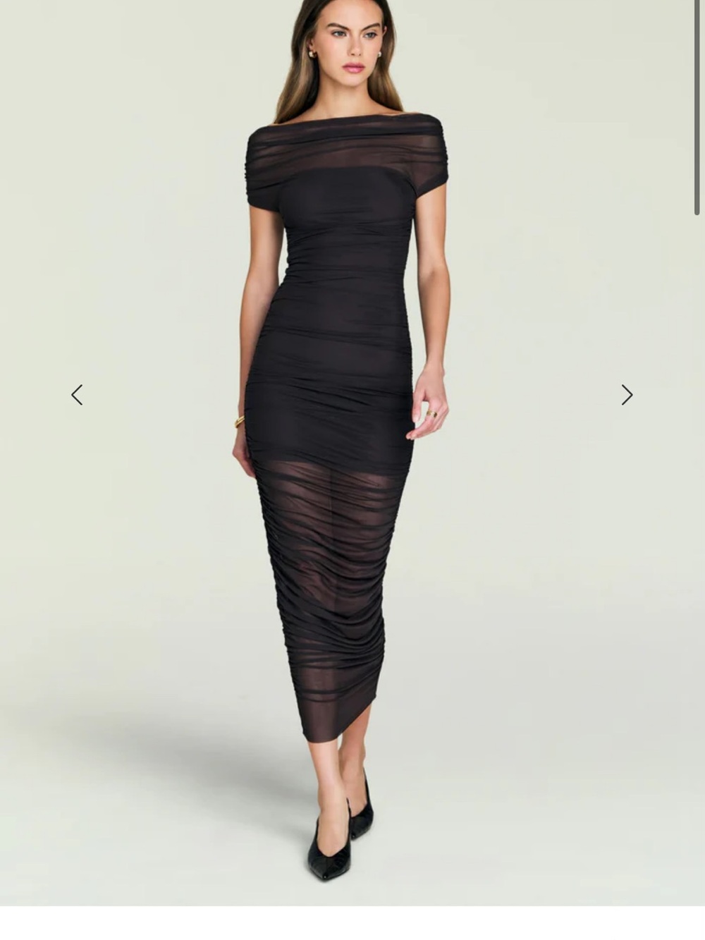 Seroya Noel Off Shoulder Midi Dress Medium Black Sheer Ruched